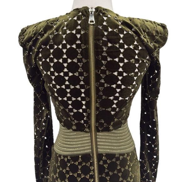 Zhivago Salvation Velvet Laser Cut Midi Dress Green Size US Size 4 - Picture 8 of 11